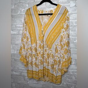 2X Cynthia Rowley Printed Peasant Blouse